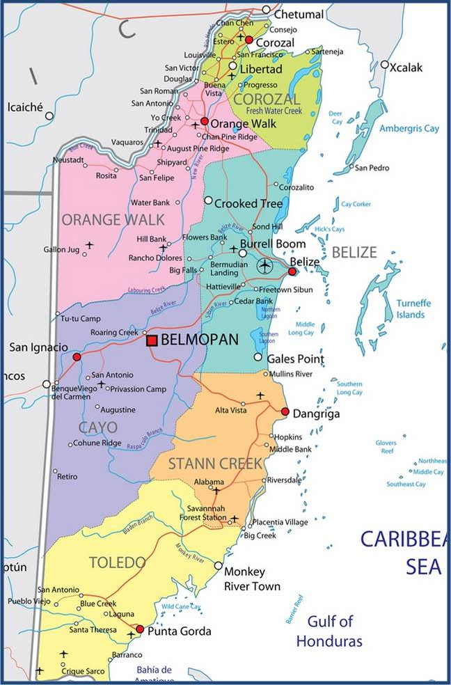 Map of Belize Central America